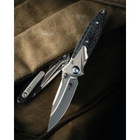 Microtech Socom Bravo Mini S/E Titanium Bolster Carbon Fiber Blue Pivot Collar (M390 3.25" Bead blasted),260M-7CFTI