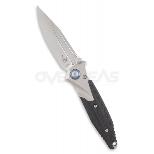 Microtech Socom Bravo Mini S/E Titanium Bolster Carbon Fiber Blue Pivot Collar (M390 3.25" Bead blasted),260M-7CFTI