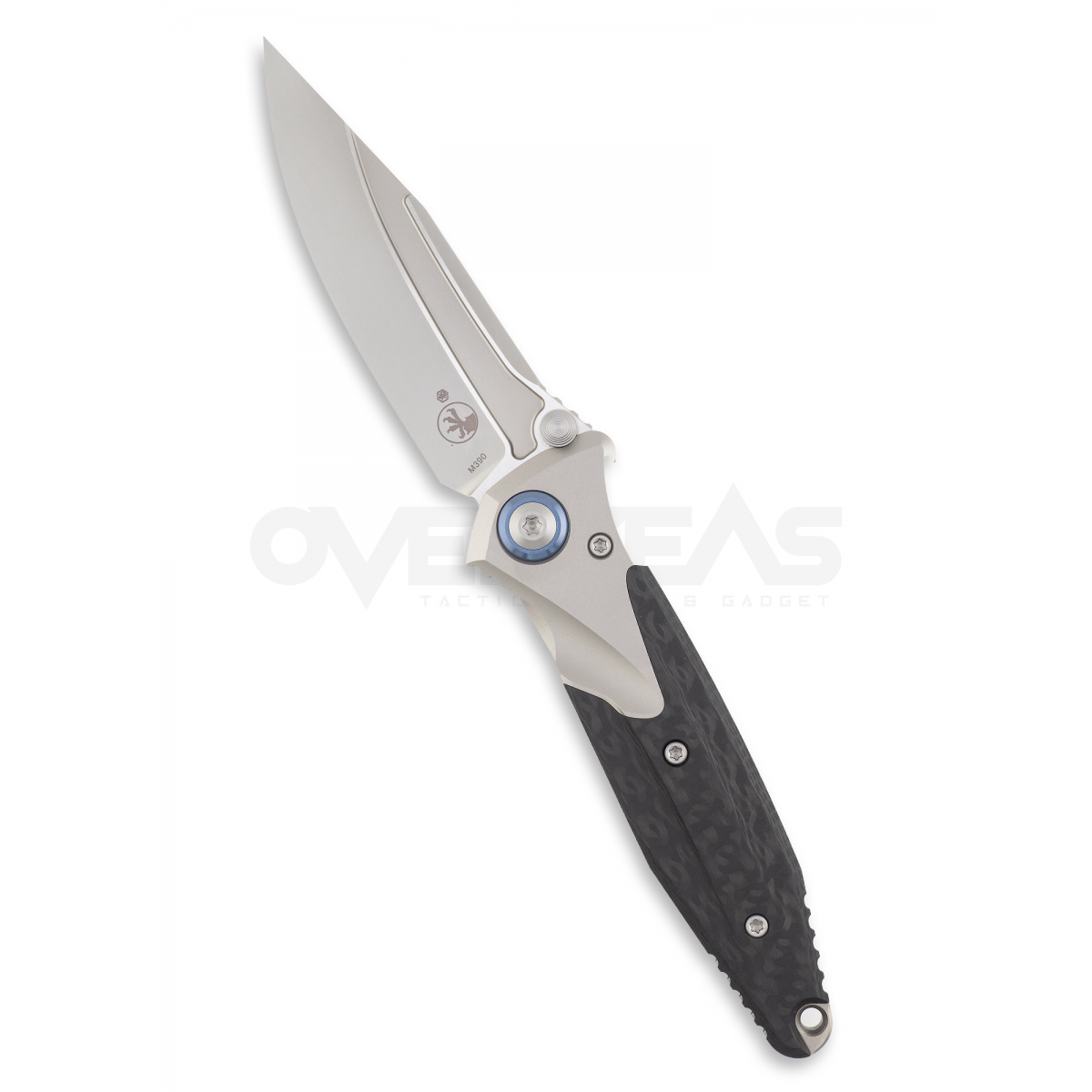 Microtech Socom Bravo Mini S/E Titanium Bolster Carbon Fiber Blue Pivot Collar (M390 3.25" Bead blasted),260M-7CFTI