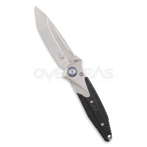 Microtech Socom Bravo Mini T/E Titanium Bolster Carbon Fiber Blue Pivot Collar (M390 3.25" Bead blasted),261M-7CFTI